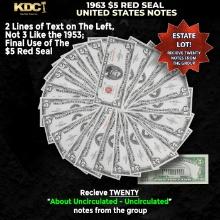 20x 1963 $5 Red Seal United States Note Grades AU/CU