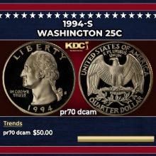 1994-s Proof Washington Quarter 25c pr70 dcam SEGS