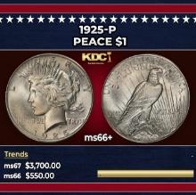 1925-p Peace Dollar $1 ms66+ SEGS