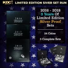 2016-2018 3 Years of Limited Edition Silver Proof Sets - 24 Coins, 3 Complete Sets About 7 oz of siv