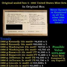 Original sealed box Of 5x 1986 United States Mint Set