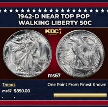 1942-d Walking Liberty Half Dollar Near Top Pop 50c ms67 SEGS