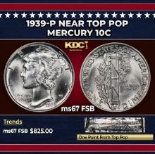1939-p Mercury Dime Near Top Pop 10c ms67 FSB SEGS