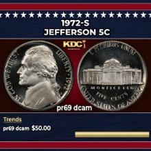1972-s Proof Jefferson Nickel 5c pr69 dcam SEGS