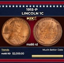 1915-p Lincoln Cent 1c ms66 rd SEGS