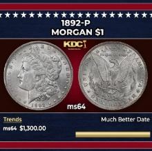 1892-p Morgan Dollar $1 ms64 SEGS