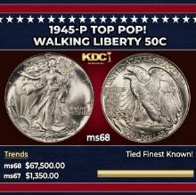 1945-p Walking Liberty Half Dollar TOP POP! 50c ms68 SEGS