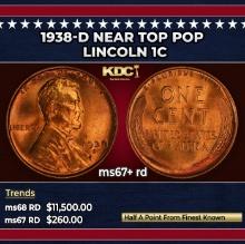 1938-d Lincoln Cent Near Top Pop 1c ms67+ rd SEGS