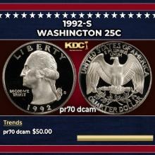 1992-s Proof Washington Quarter 25c pr70 dcam SEGS