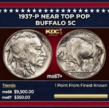 1937-p Buffalo Nickel Near Top Pop 5c ms67+ SEGS