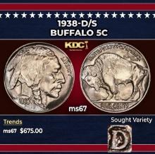 1938-d/s Buffalo Nickel 5c ms67 SEGS