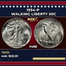 1934-p Walking Liberty Half Dollar 50c Grades ms66