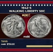 1942-s Walking Liberty Half Dollar 50c Grades ms66
