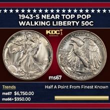 1943-s Walking Liberty Half Dollar Near Top Pop 50c ms67 SEGS