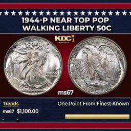 1944-p Walking Liberty Half Dollar Near Top Pop 50c ms67 SEGS