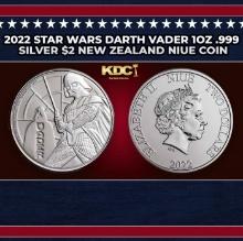 2022 Star Wars Darth Vader 1oz .999 Silver $2 New Zealand Niue Commerative Coin Grades Ungraded Roun