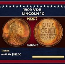1909 VDB Lincoln Cent 1c Grades ms66 rd