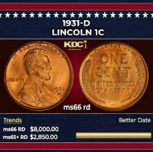 1931-d Lincoln Cent 1c ms66 rd SEGS