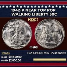 1942-p Walking Liberty Half Dollar Near Top Pop 50c ms68 SEGS