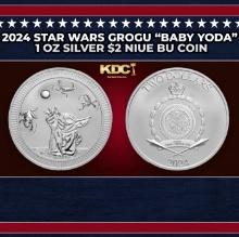 2024 Star Wars Grogu "Baby Yoda" 1 oz Silver $2 Niue BU Coin Round