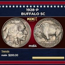 1928-p Buffalo Nickel 5c Grades ms64
