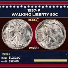 1937-p Walking Liberty Half Dollar 50c ms66+ SEGS