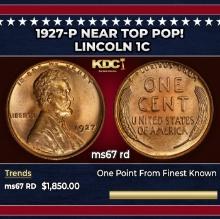 1927-p Lincoln Cent Near Top Pop! 1c ms67 rd SEGS