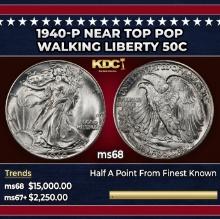 1940-p Walking Liberty Half Dollar Near Top Pop 50c ms68 SEGS