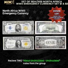 Set of 1934/1935 North Africa WWII Emergency Currency Set $1 & $5 Grades AU/CU
