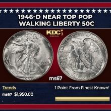 1946-d Walking Liberty Half Dollar Near Top Pop 50c ms67 SEGS