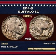 1914-s Buffalo Nickel 5c ms65 SEGS