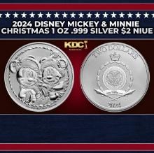2024 Disney Mickey & Minnie Christmas 1 oz .999 Silver $2 Niue  Round