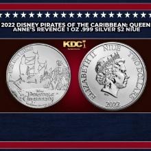 2022 Disney Pirates of the Caribbean: Queen Anne's Revenge 1 oz .999 Silver $2 Niue  Round