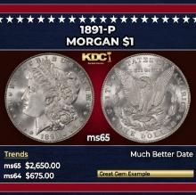 1891-p Morgan Dollar $1 ms65 SEGS