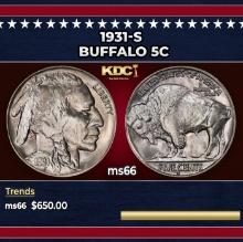 1931-s Buffalo Nickel 5c Grades ms66