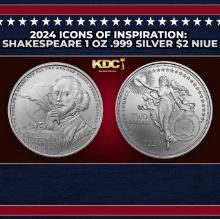 2024 Icons of Inspiration: Shakespeare 1 oz .999 Silver $2 Niue  Round