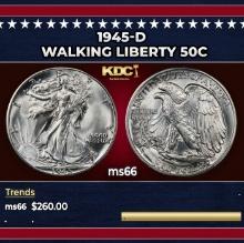 1945-d Walking Liberty Half Dollar 50c Grades ms66