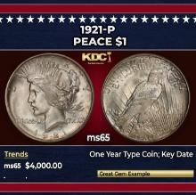 1921-p Peace Dollar $1 ms65 SEGS
