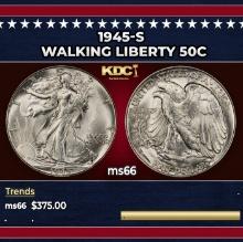 1945-s Walking Liberty Half Dollar 50c Grades ms66
