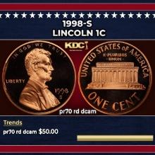 1998-s Proof Lincoln Cent 1c pr70 rd dcam SEGS