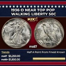1936-d Walking Liberty Half Dollar Near Top Pop 50c ms67 SEGS