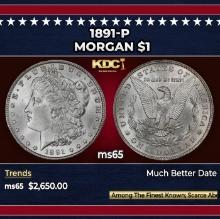 1891-p Morgan Dollar $1 Grades ms65 SEGS