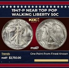 1947-p Walking Liberty Half Dollar Near Top Pop 50c ms67 SEGS