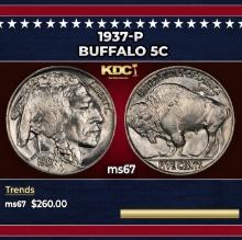 1937-p Buffalo Nickel 5c ms67 SEGS