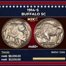 1914-s Buffalo Nickel 5c ms65+ SEGS