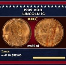 1909 VDB Lincoln Cent 1c Grades ms66 rd