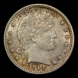 1914-p Barber Quarter 25c Grades ms62+