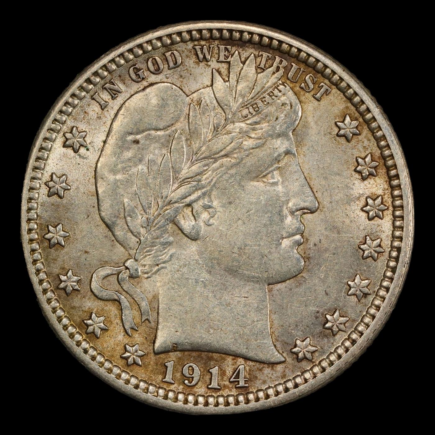 1914-p Barber Quarter 25c Grades ms62+