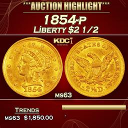 1854-p Gold Liberty Quarter Eagle $2 1/2 ms63 SEGS