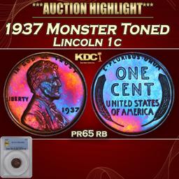 PCGS 1937 Proof Lincoln Cent Monster Toned 1c pr65 rb PCGS